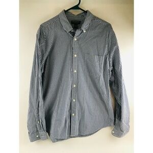 John Bartlett Consensus Shirt Men's Size Large Navy Blue White Check Button Down